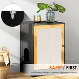 Cat Litter Box Enclosure with Sisal Door — Hidden Cat Washroom & Kitty End Table (Light Oak & Black)
