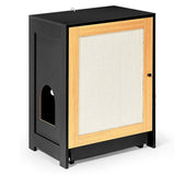 Cat Litter Box Enclosure with Sisal Door — Hidden Cat Washroom & Kitty End Table (Light Oak & Black)