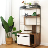 Cat Litter Box Enclosure with Shelves & Scratching Posts — Wooden Cat Tree in White + Vintage