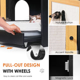 Cat Litter Box Enclosure with Sisal Door — Hidden Cat Washroom & Kitty End Table (Light Oak & Black)