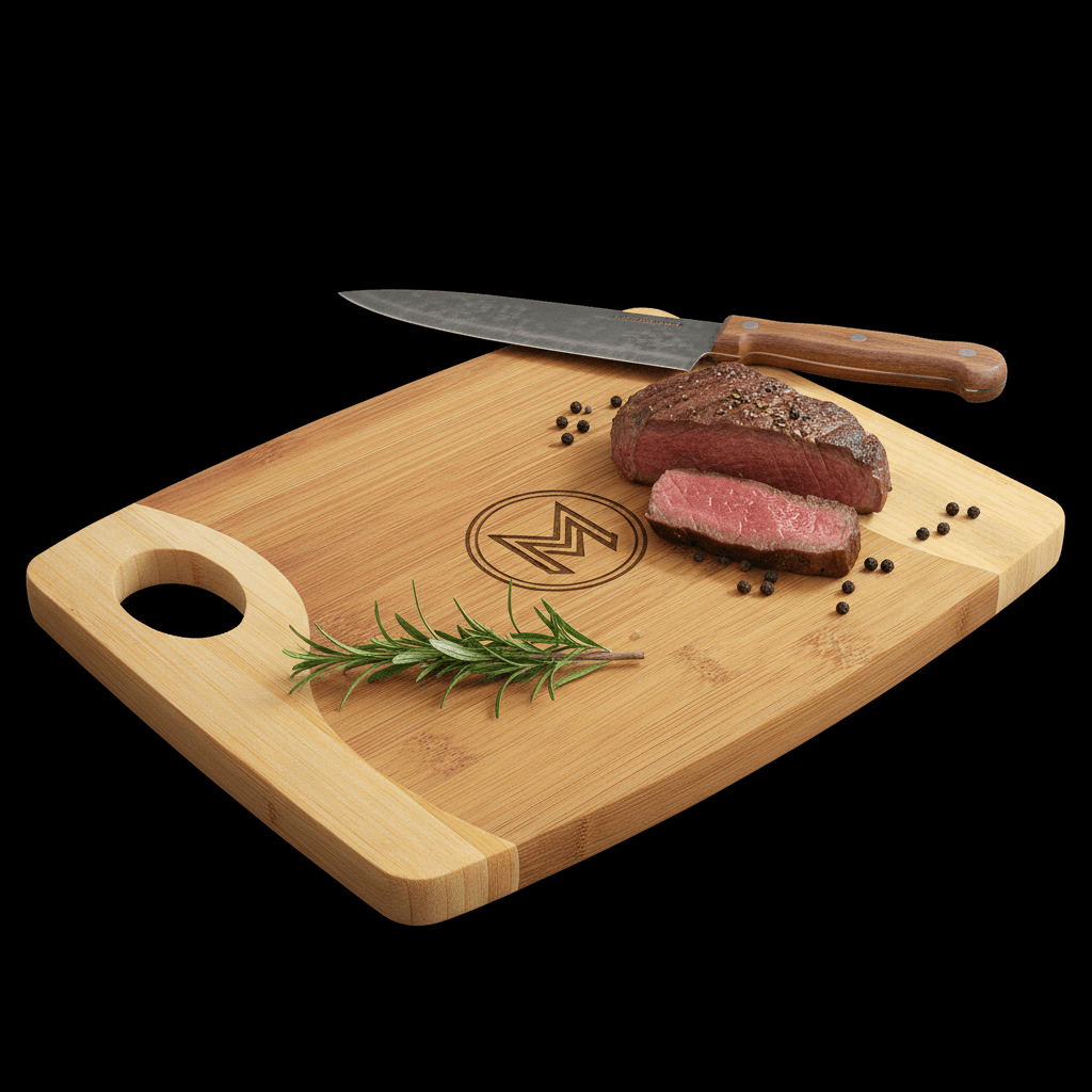 Two‑Tone Bamboo Cutting Board with Handle — Custom Engravable | 11 x 9