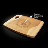 Two‑Tone Bamboo Cutting Board with Handle — Custom Engravable | 11 x 9