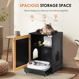 Cat Litter Box Enclosure with Sisal Door — Hidden Cat Washroom & Kitty End Table (Light Oak & Black)