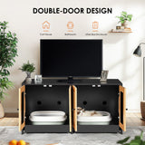 Modern Double Litter Box Enclosure with Rattan Doors — Light Oak