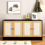 Modern Double Litter Box Enclosure with Rattan Doors — Light Oak