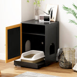 Cat Litter Box Enclosure with Sisal Door — Hidden Cat Washroom & Kitty End Table (Light Oak & Black)