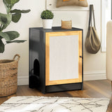 Cat Litter Box Enclosure with Sisal Door — Hidden Cat Washroom & Kitty End Table (Light Oak & Black)
