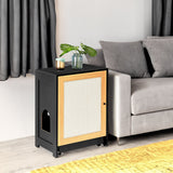 Cat Litter Box Enclosure with Sisal Door — Hidden Cat Washroom & Kitty End Table (Light Oak & Black)