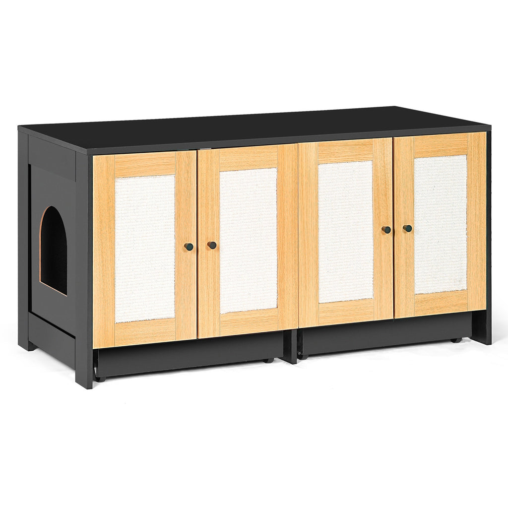 Modern Double Litter Box Enclosure with Rattan Doors — Light Oak
