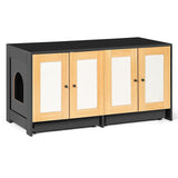 Modern Double Litter Box Enclosure with Rattan Doors — Light Oak