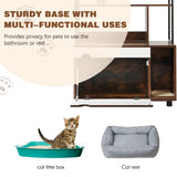 Cat Litter Box Enclosure with Shelves & Scratching Posts — Wooden Cat Tree in White + Vintage