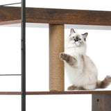 Cat Litter Box Enclosure with Shelves & Scratching Posts — Wooden Cat Tree in White + Vintage