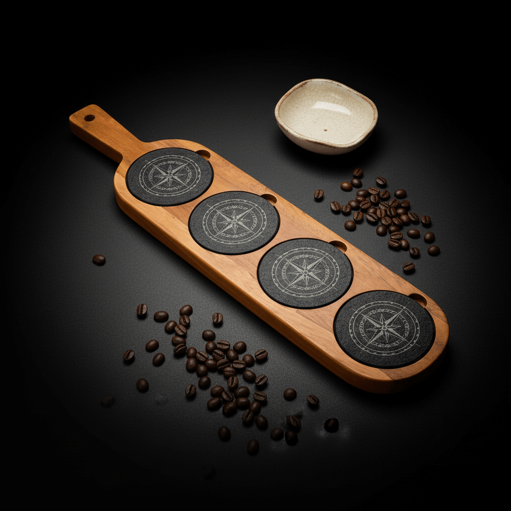 Acacia & Slate Serving Board with Handle — Handcrafted Charcuterie & Appetizer Board | 18 x 12