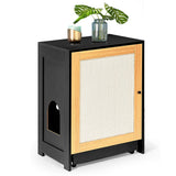 Cat Litter Box Enclosure with Sisal Door — Hidden Cat Washroom & Kitty End Table (Light Oak & Black)