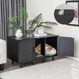 2‑Door Cat Litter Box Enclosure with Winding Entry & Scratching Board — Modern Black