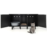 2‑Door Cat Litter Box Enclosure with Winding Entry & Scratching Board — Modern Black