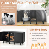 2‑Door Cat Litter Box Enclosure with Winding Entry & Scratching Board — Modern Black
