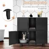 2‑Door Cat Litter Box Enclosure with Winding Entry & Scratching Board — Modern Black