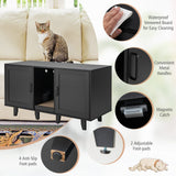 2‑Door Cat Litter Box Enclosure with Winding Entry & Scratching Board — Modern Black