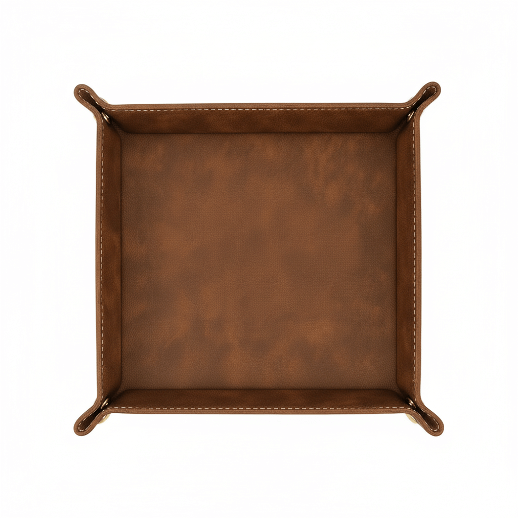 Personalized Leather Valet Tray — Folding Laser‑Engravable Catchall (6x6, Three Colors)