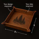 Personalized Leather Catchall Tray — Laser‑Engravable Desk Organizer - 9 x 9