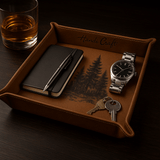 Personalized Leather Catchall Tray — Laser‑Engravable Desk Organizer - 9 x 9