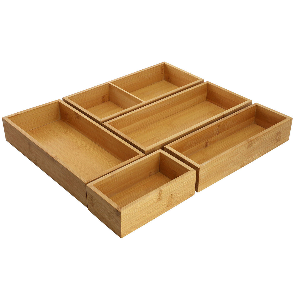 5‑Piece Bamboo Storage & Organization Tray Set — Modern Natural Drawer Organizers