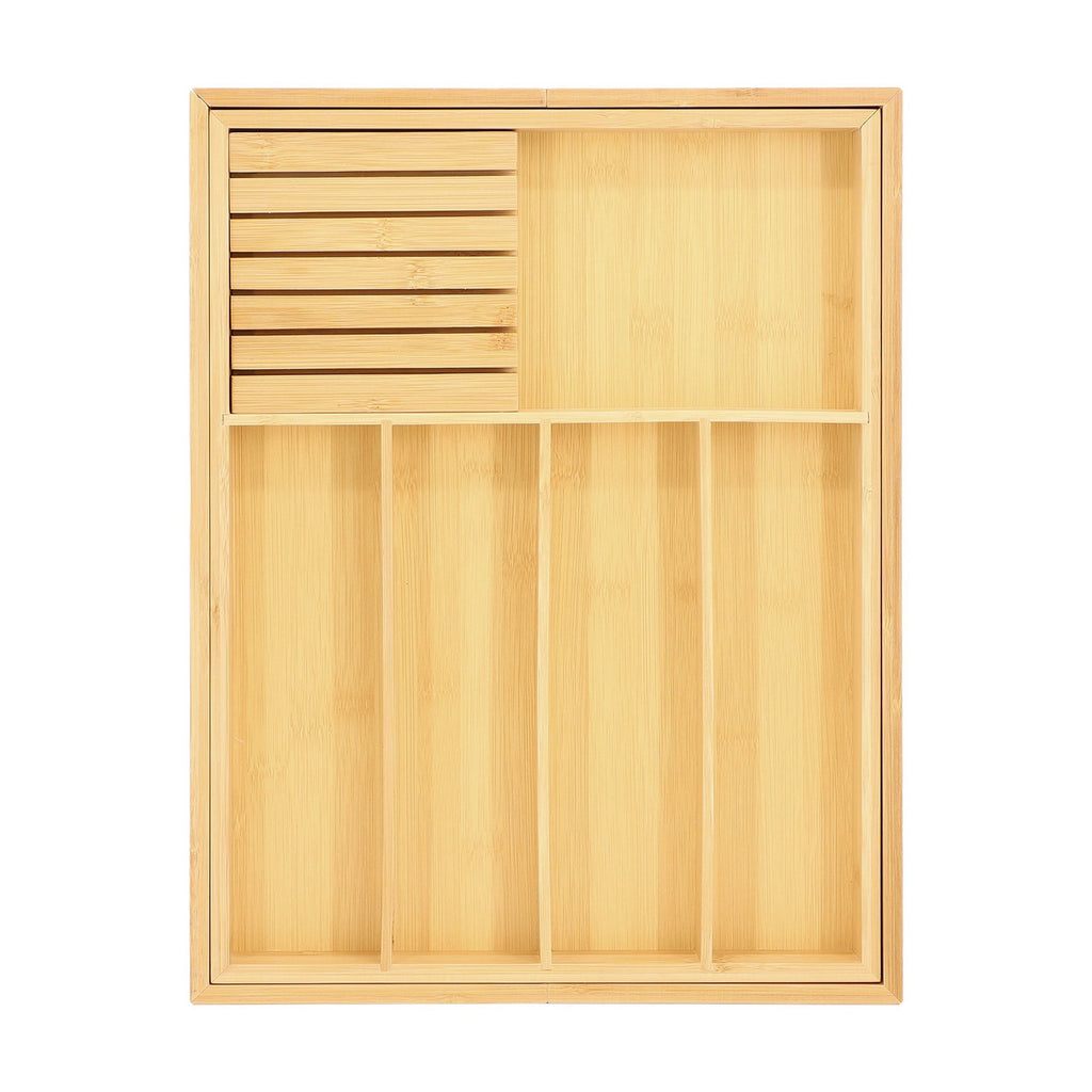 Adjustable Bamboo Drawer Organizer with Removable Knife Block — Modern Expandable Storage