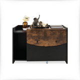 Wooden desk with black base on a white background