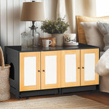 Modern Double Litter Box Enclosure with Rattan Doors — Light Oak