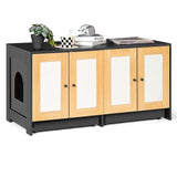 Modern Double Litter Box Enclosure with Rattan Doors — Light Oak
