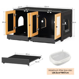 Modern Double Litter Box Enclosure with Rattan Doors — Light Oak