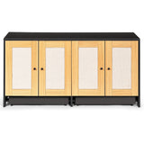 Modern Double Litter Box Enclosure with Rattan Doors — Light Oak
