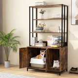 Cat Litter Box Enclosure with Storage & 3‑Tier Shelves — Rustic Brown