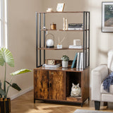 Cat Litter Box Enclosure with Storage & 3‑Tier Shelves — Rustic Brown