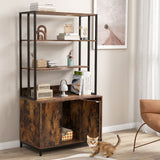 Cat Litter Box Enclosure with Storage & 3‑Tier Shelves — Rustic Brown