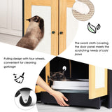 Modern Double Litter Box Enclosure with Rattan Doors — Light Oak