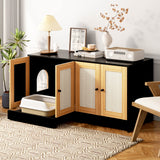 Modern Double Litter Box Enclosure with Rattan Doors — Light Oak