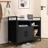 Hidden Cat Washroom with Double Doors & Scratch Cardboard — Modern Metal‑Frame Enclosure