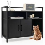 Hidden Cat Washroom with Double Doors & Scratch Cardboard — Modern Metal‑Frame Enclosure